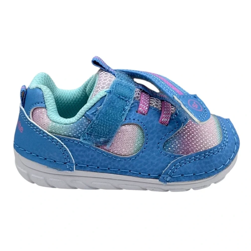 Stride Rite Baby Girls Leather Soft Motion Turbo Sneakers Size 3 Light Blue Pink